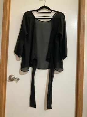 Jella Couture Black Sheer Tie-Front Tunic